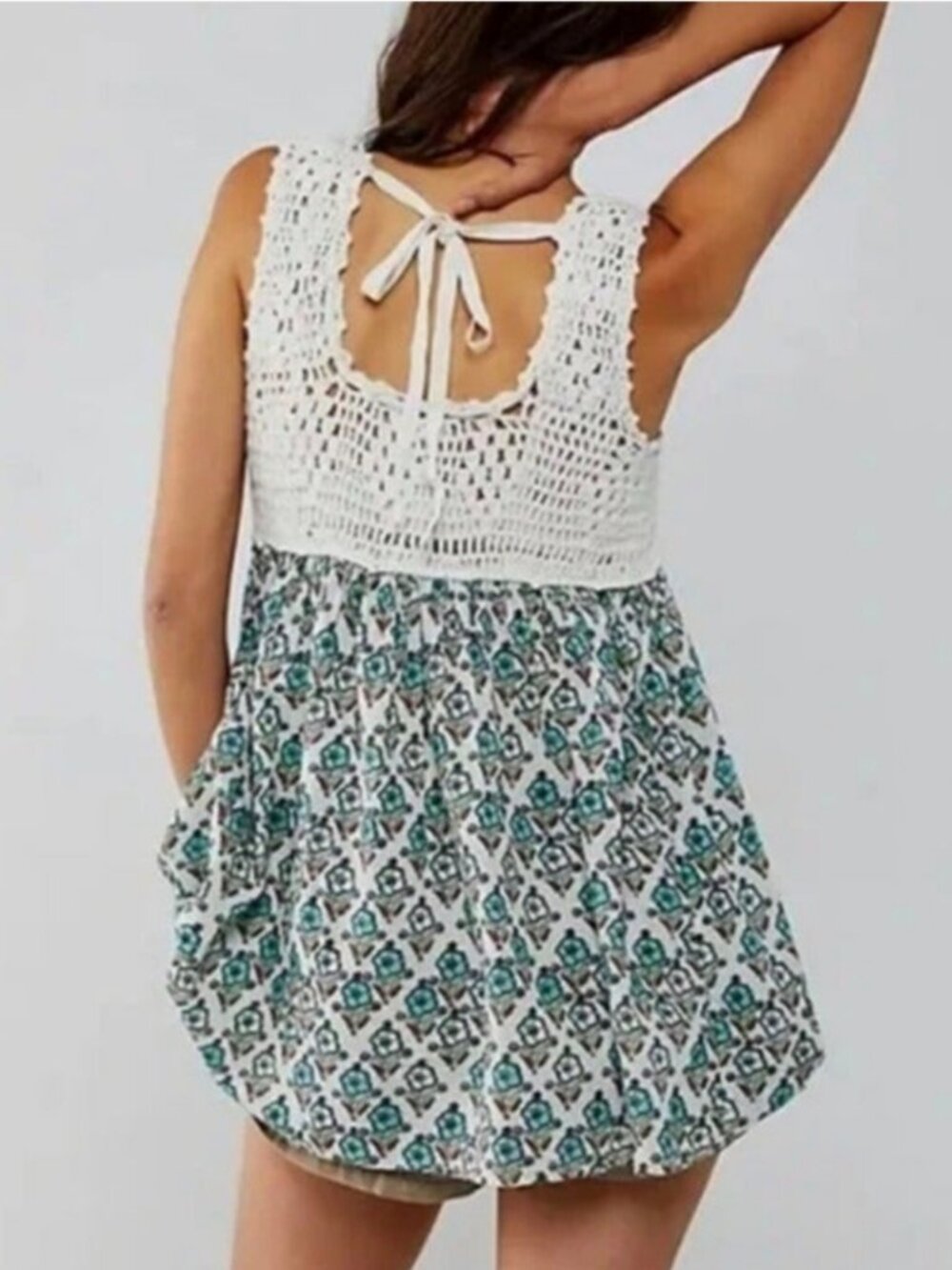 Free People Honey Pie Babydoll Tunic Tank S Boho Crochet Lace Top Prairie Floral